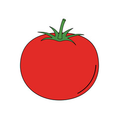 Bright Red Round Tomato with Green Calyx, Simple Flat Vector Illustration.