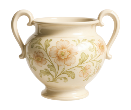 A decorative ceramic planter with handles, ideal for showcasing indoor plants.