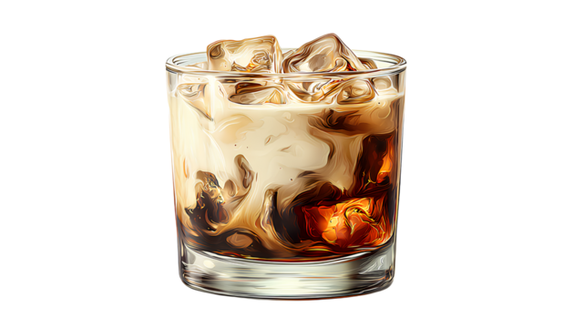 ]white russian cocktail on a transparent background, vector illustration