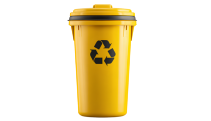 yellow bin with recycling symbol isolated