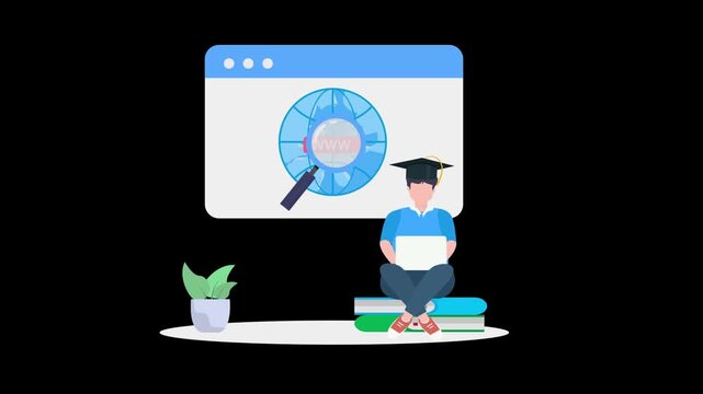2D People Using Browser on Mobile and Laptop Illustration Animation