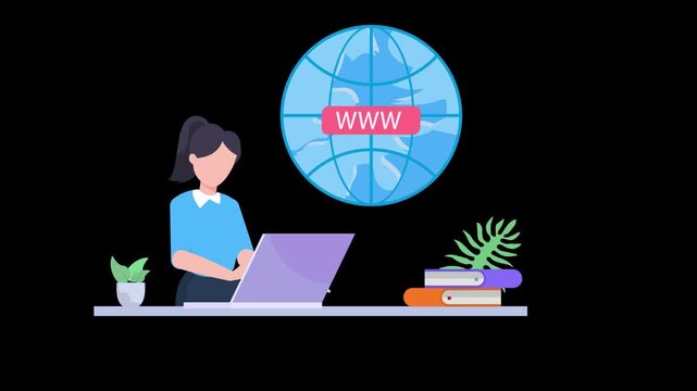 2D People Using Browser on Mobile and Laptop Illustration Animation