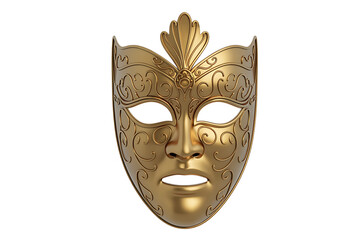 Ornate golden mask with intricate detailing, suggesting theatricality, mystery, and luxurious celebration.