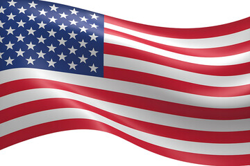 Fototapeta premium Waving fabric displaying red and white stripes, alongside blue field with white stars.