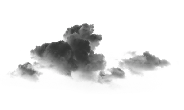 Realistic Black Cloud, dark cloud or smoke texture on transparent background.