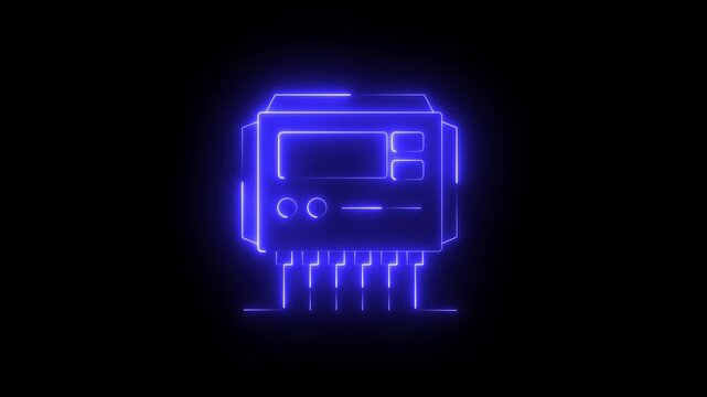 abstract neon glowing Solar charge controller icon animation. 4k motion graphics animation video .