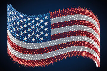 Waving flag with red and white stripes, and blue field of white stars, patriotic symbol.