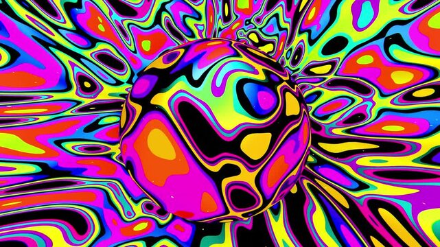 Psychedelic acid colored kaleidoscope pattern, looped animation