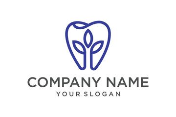 Minimalist Line Art Dental Logo with Plant Leaf Symbol for Natural Oral Health Brand