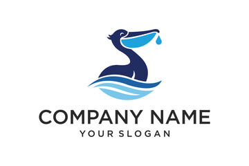 Pelican Water Drop Logo Design with Waves