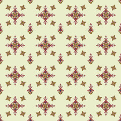 Repeated floral pattern with symmetrical design on light yellow