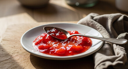 Homemade Strawberry Jam on Ceramic Plate
