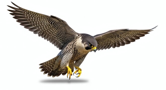 Peregrine Falcon Soaring, Bird of Prey Isolated on White, isolated on white background