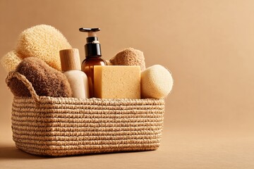 Spa Essentials Arranged in a Decorative Basket With Natural Elements for Relaxation