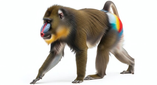 Mandrill Monkey Isolated Colorful Primate Wildlife Portrait on White, isolated on white background - Powered by Adobe
