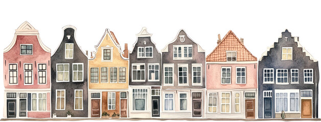 Fototapeta premium PNG Dutch townhouses architecture illustration watercolor.