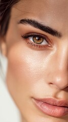 Close-up of a Woman With Striking Features and Expressive Eyes in Soft Natural Light