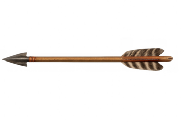 Medieval wooden arrow with metal arrowhead and fletching, representing history, archery, hunting, and accurate aim