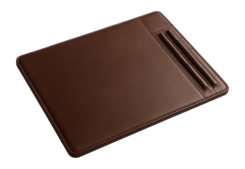 A chic leather desk pad with pen slots for stylish organization in a luxury office.