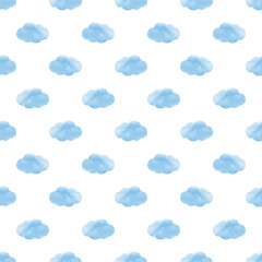 Watercolor simple seamless pattern with blue clouds on white background. Baby print