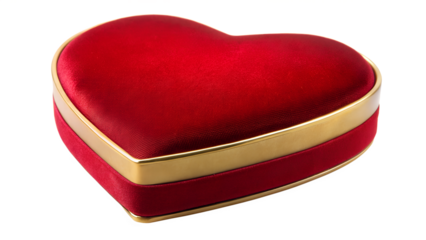 Elegant red velvet heart shaped jewelry box isolated on transparent background for romantic gift