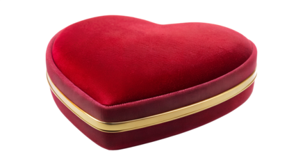 Elegant red velvet heart shaped jewelry box isolated on transparent background for romantic present