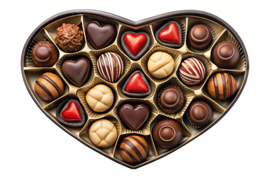 Heart shaped box of assorted gourmet chocolates isolated on transparent background for valentines day - Powered by Adobe