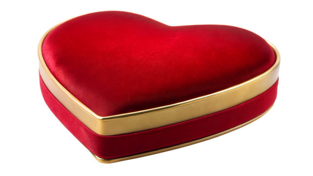 Elegant red velvet heart shaped jewelry box isolated on transparent background for romantic gift