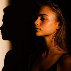 Profile Portrait with Dramatic Shadow &ndash; Minimalist Light and Silhouette Composition.