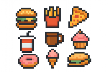 8-Bit Food and Drinks Icon Pack – Retro Pixel Snack Set