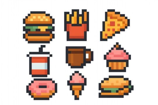 8-Bit Food and Drinks Icon Pack – Retro Pixel Snack Set