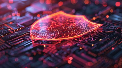 Digital shield symbolizing protection and security in an abstract technological background