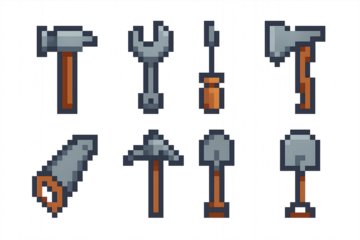 8-Bit Pixel Tools Icon Pack – Retro Craft and Construction Symbols