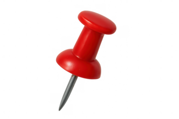 Red pushpin creating an important point, pinning notification, office supply, thumbtack pointing direction