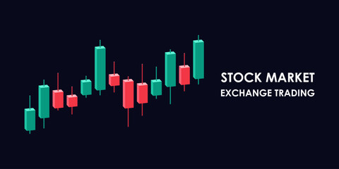 Obraz premium Stock market trading banner. Sall and buy assets. 3D candlestick chart with rise price on stock market. Vector illustration