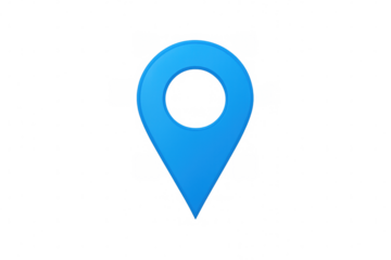 Blue location pin icon, 3d rendering map pointer symbol, navigating destination on transparent background