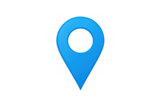 Blue location pin icon, 3d rendering map pointer symbol, navigating destination on transparent background