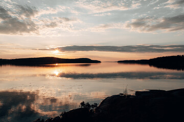 Colorful sunset over a calm lake