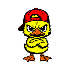 Cool Duck Mascot Vector | Angry Cartoon Duck with Red Cap | Street Style Animal Character | Funny Hip Hop Bird Illustration | Urban Art Logo