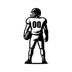American Football Player Vector | Athlete Standing with Ball Illustration | Sports Team Poster Design | Rugby Uniform Silhouette | Athlete Concept Art