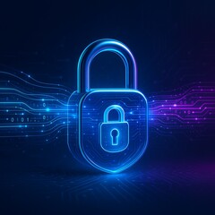 Cybersecurity Lock with Glowing Data Flow