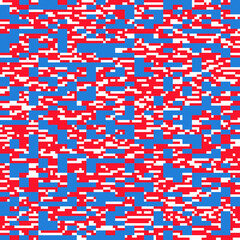 Fototapeta premium Abstract geometric camo texture featuring diagonal streaks and pixel shapes in American flag color palette