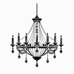 Magnifique lustre ancien en noir et blanc, isolé sur fond blanc