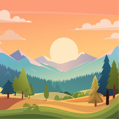 Magnifique paysage de montagne au coucher du soleil, été, verdure