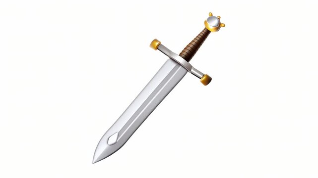 A shiny sword with a golden handle and ornate guard displayed against a white background.