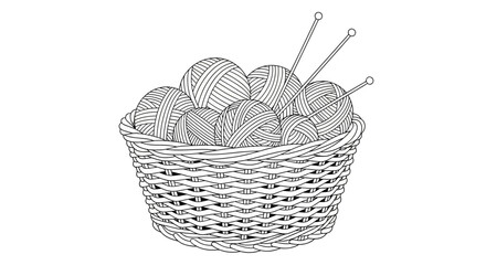 Fototapeta premium Black and white knitting basket with yarn balls and needles