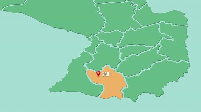 Mapa de Paraguay con divisi&oacute;n pol&iacute;tica resaltando el departamento Misiones con su capital San Juan Bautista