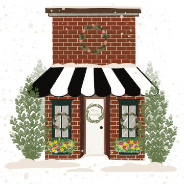 Winter Christmas House Clipart Illustration 