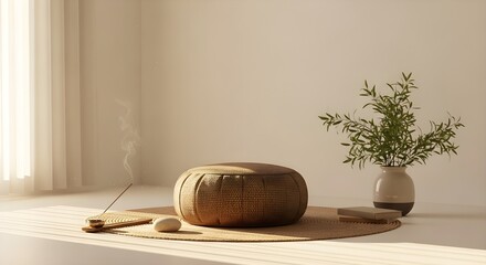Meditation corner with warm sunlight.