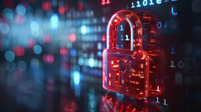 3d representation of cyber security concepts  digital padlock and personal data protection overview
